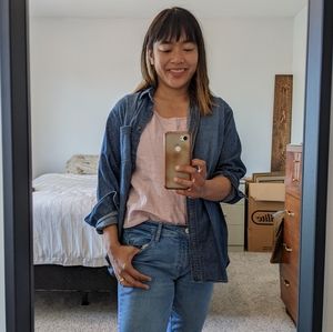 Uniqlo denim button down shirt, size Large